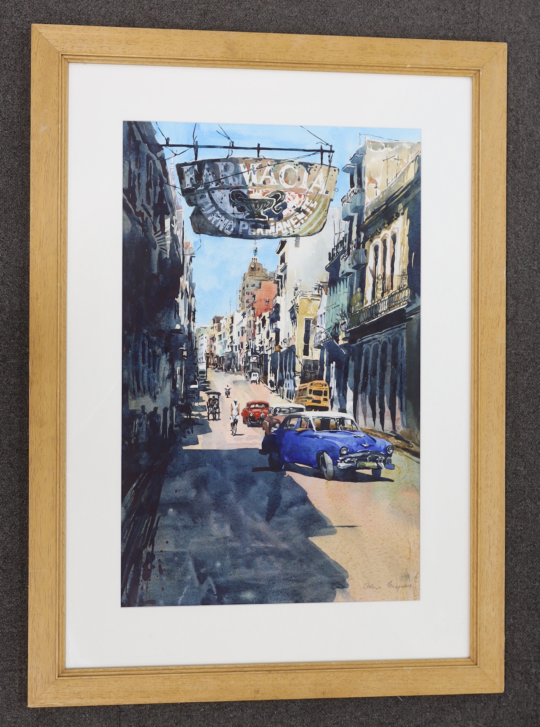 Chris Myers RBA RI (contemporary), watercolour, Cuban street scene, signed, 68 x 43cm